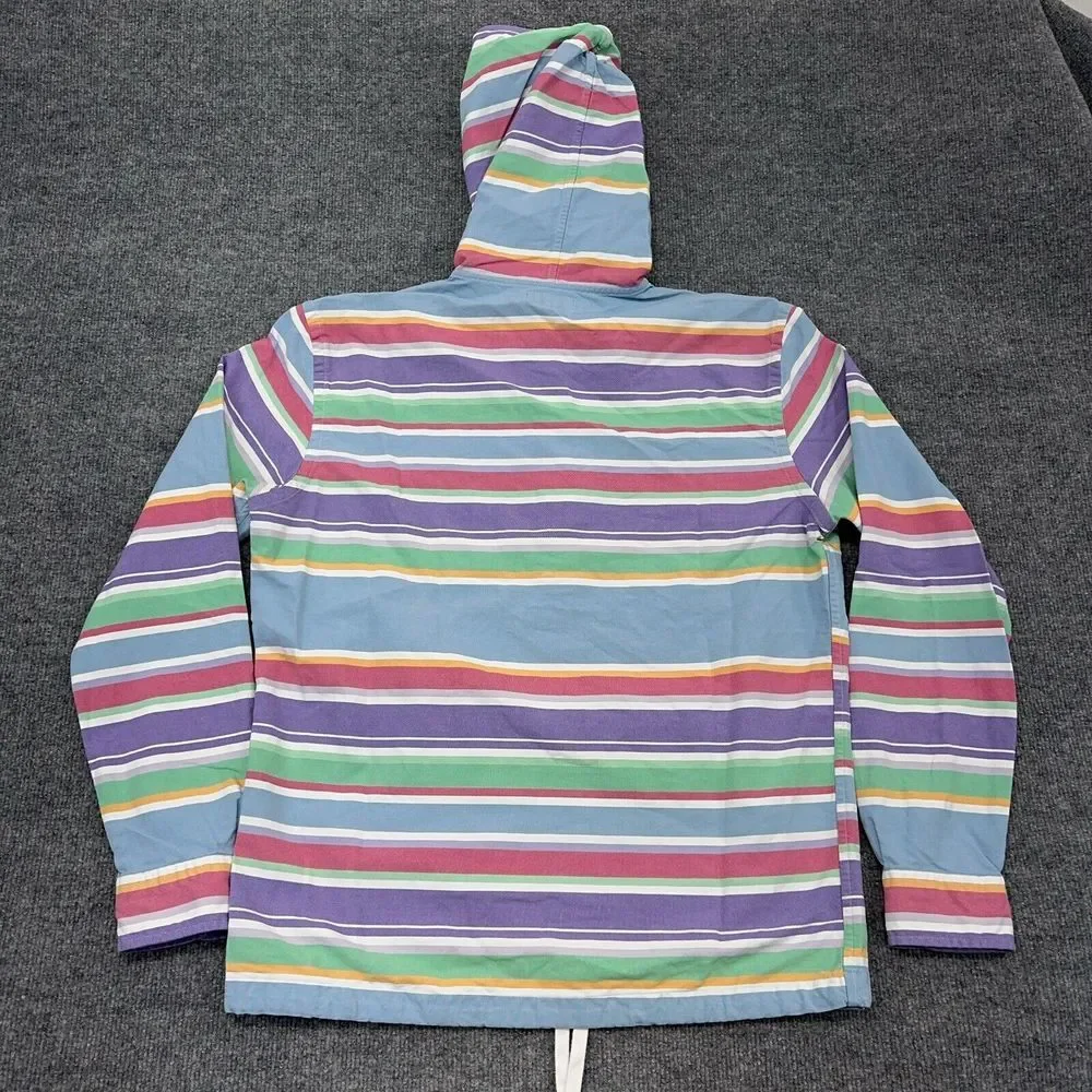 Polo Ralph Lauren Hoodie Mens M Striped‎ Pastel Flesh Pony Pullover Shirt Anorak